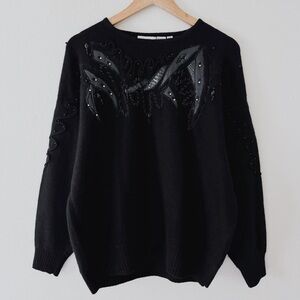 80s VINTAGE LAMBSWOOL & ANGORA BLEND SWEATER W/ LEATHER & SNAKESKIN PATCHWORK